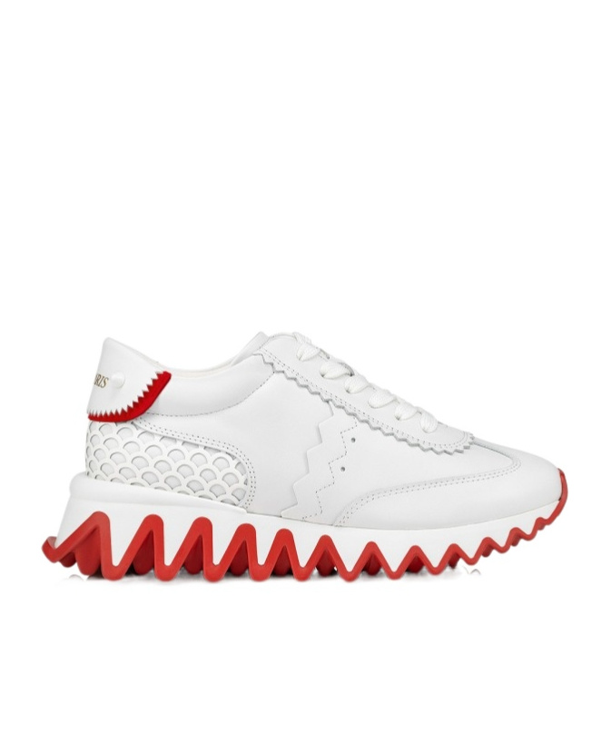 Christian Louboutin Mini Shark Leather Sneakers In White
