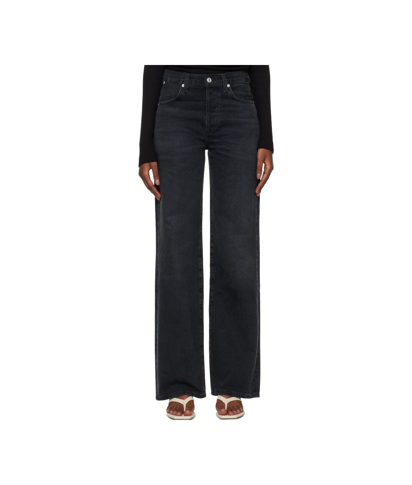 Citizens Of Humanity Black Annina High Rise Wide Leg 33 Jeans In Black