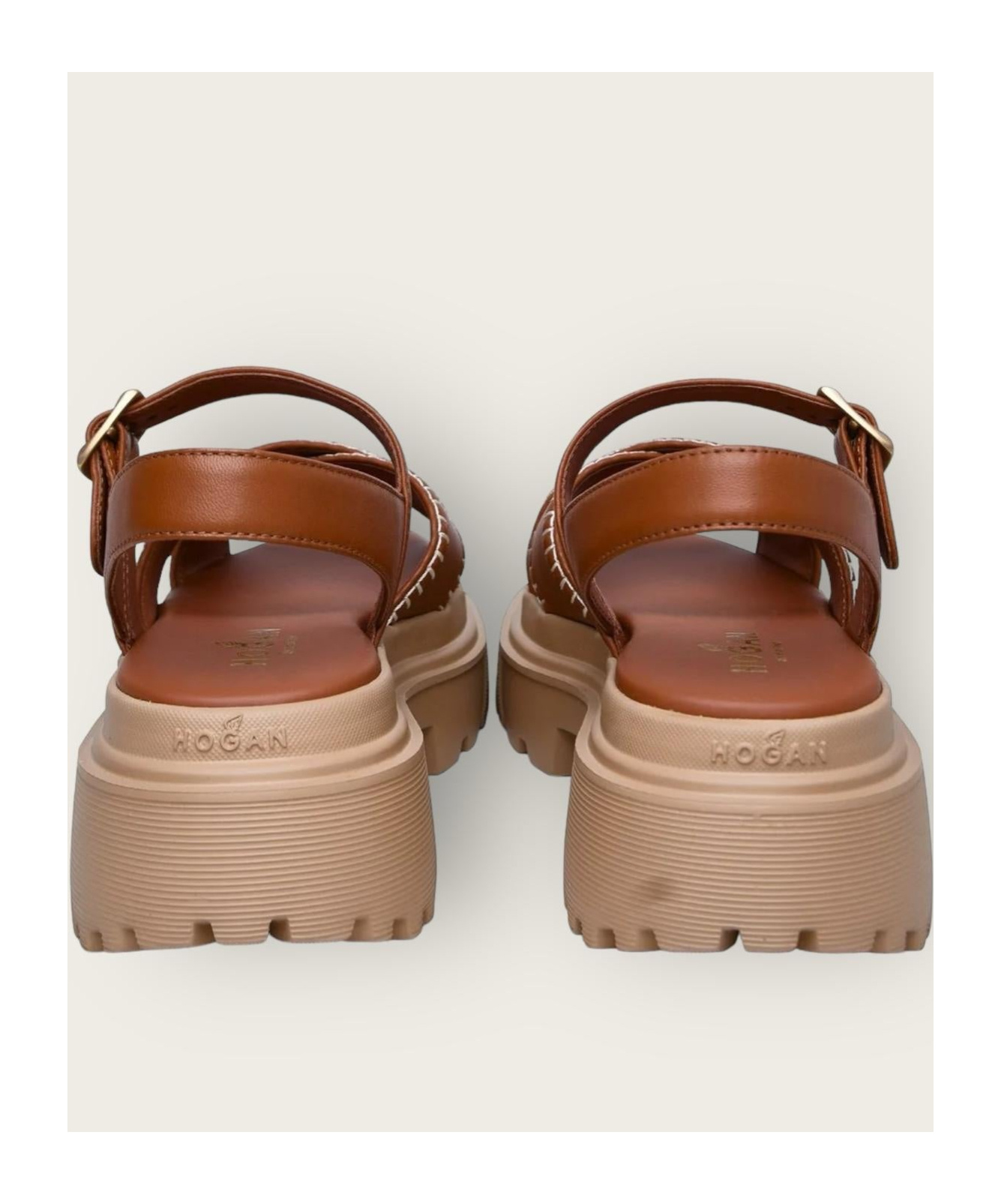 Hogan Open Toe Flat Sandals In Brown