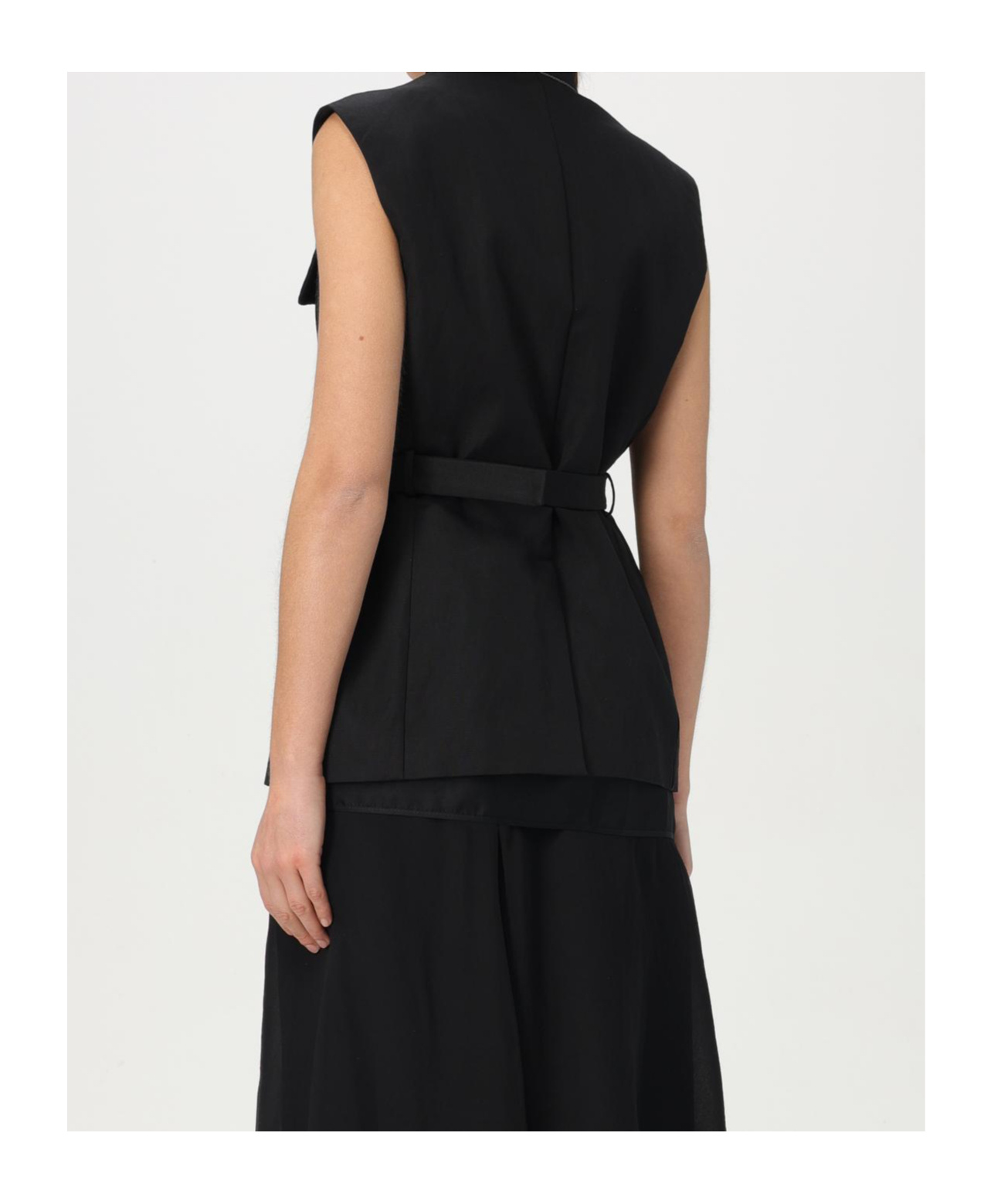 Brunello Cucinelli Monili Belted Sleeveless Waistcoat In Black