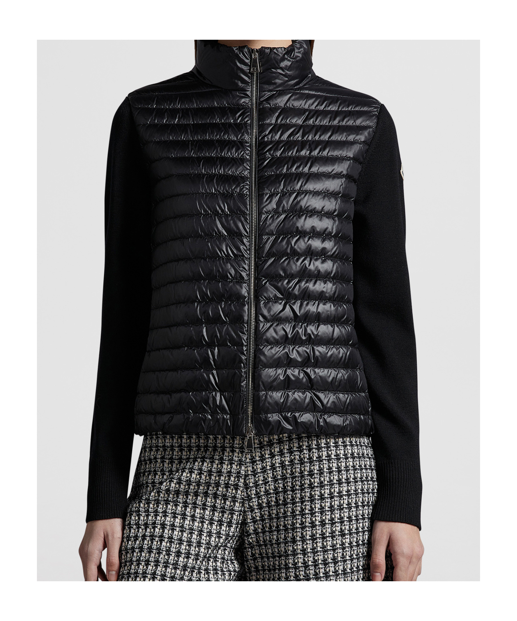 Moncler Contrasting-sleeve Padded Jacket In Black