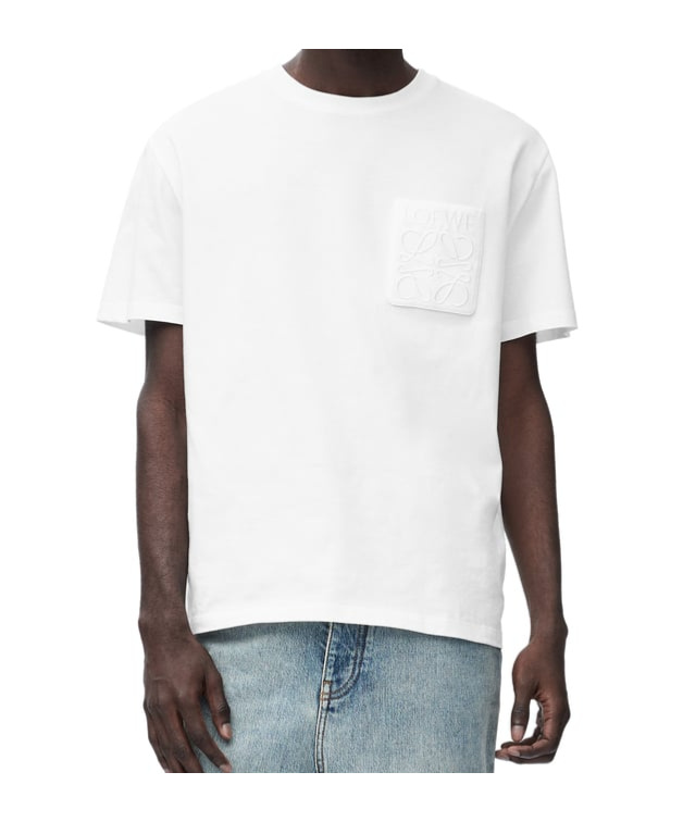 Loewe Anagram Debossed Crewneck Short Sleeve Cotton T-shirt In White