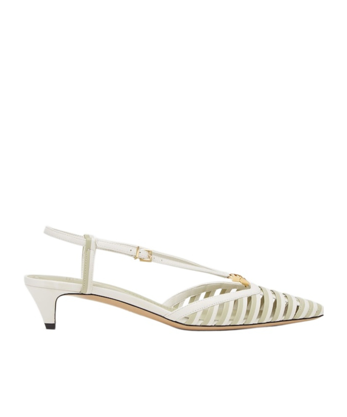 Fendi Two-tone Leather Ffold Pumps In White And Green
