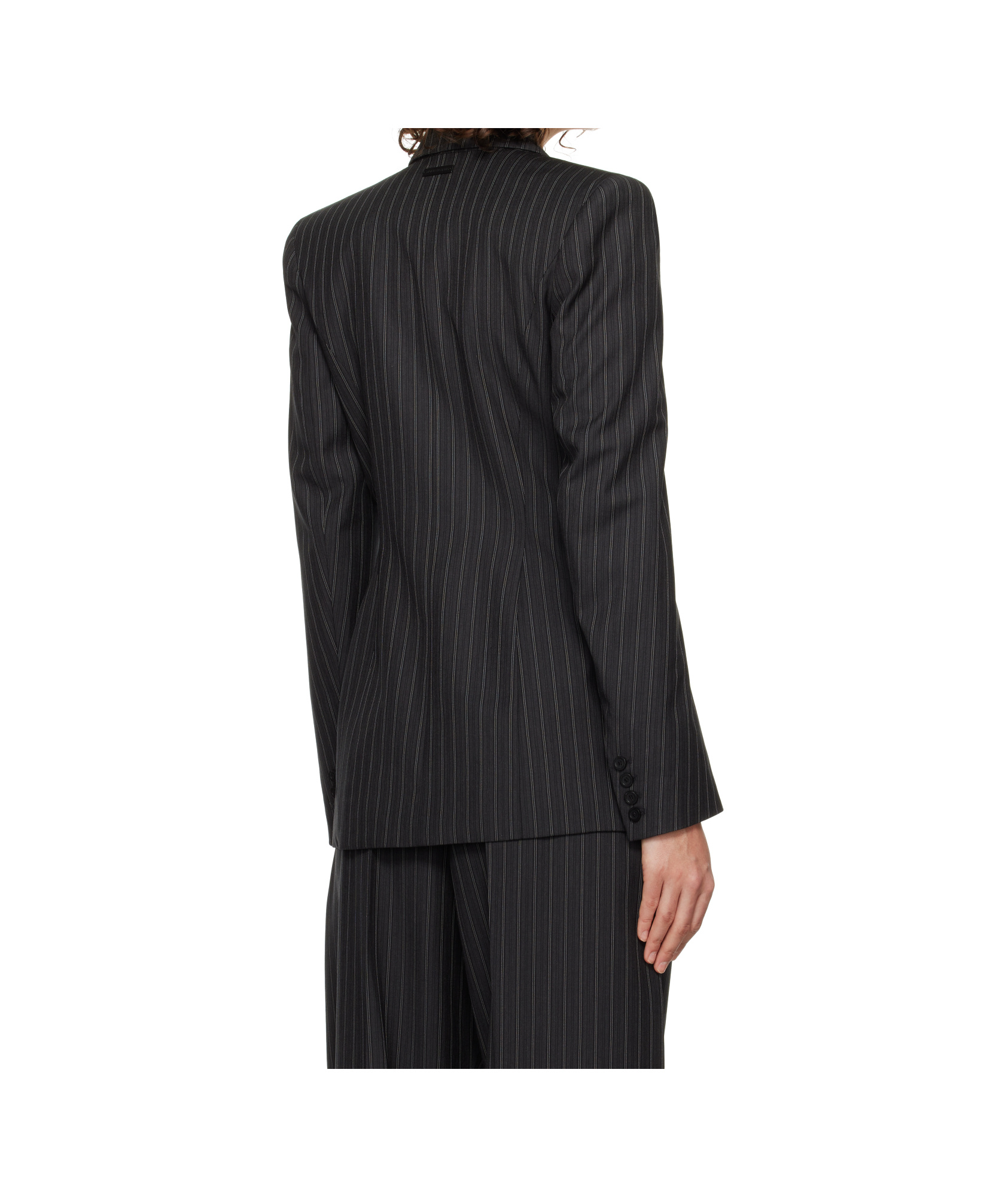 Mugler Black Pinstripe Pierced Tailored Blazer In Black