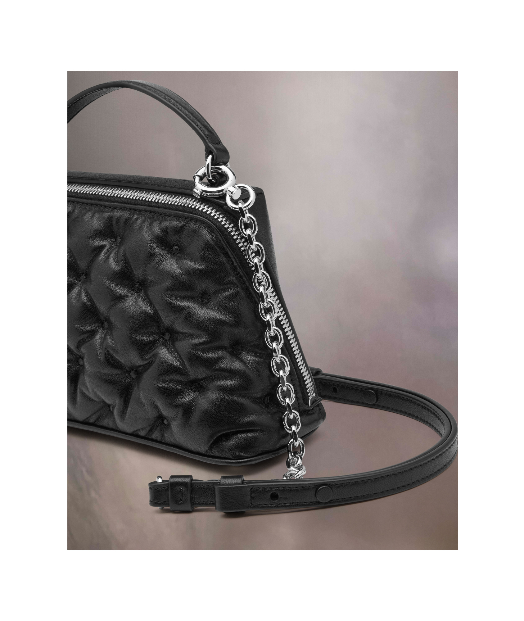Maison Margiela Quilted Texture Shoulder Bag With Detachable Strap In Black