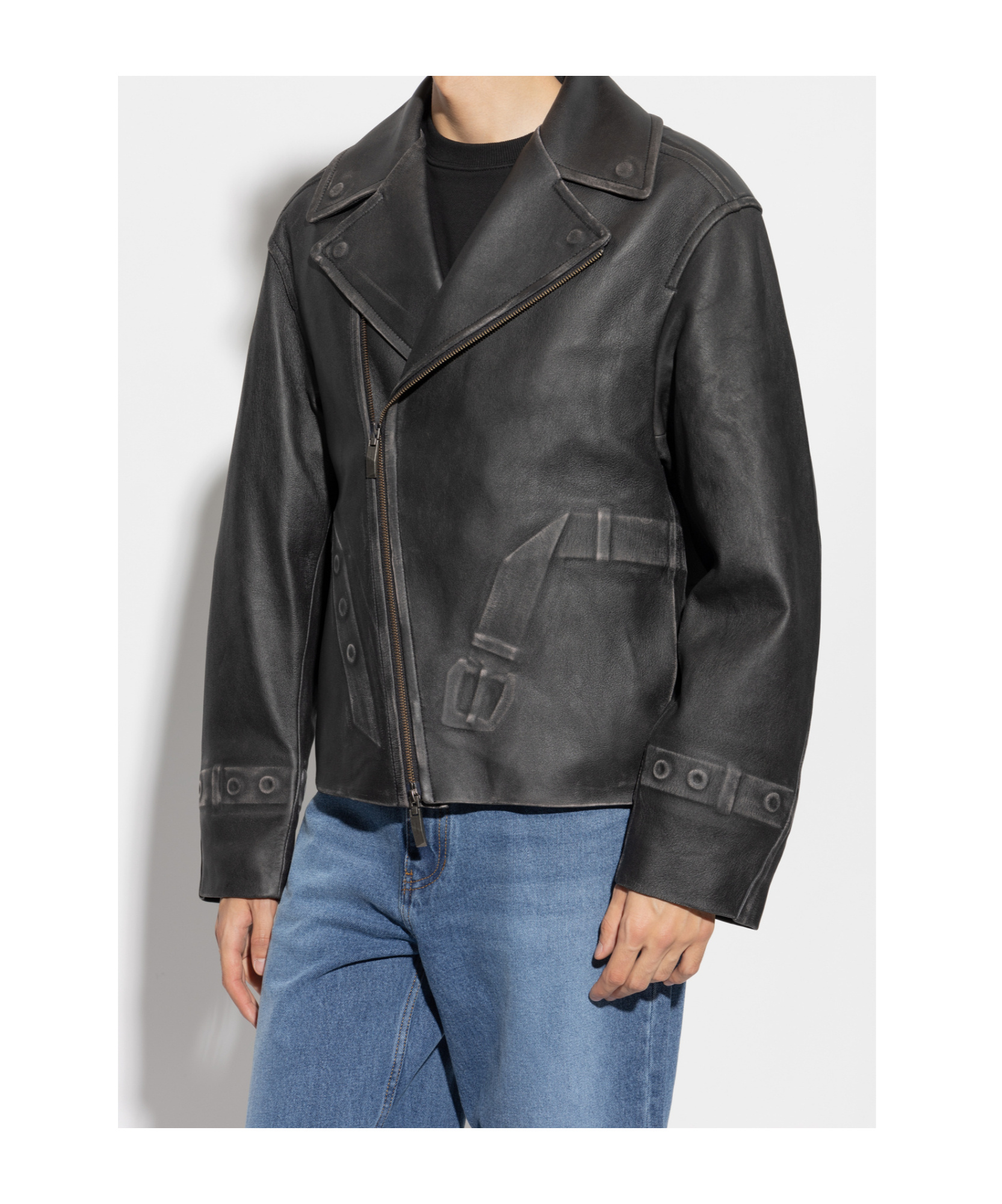 Ader Error Long-sleeved Leather Jacket In Black