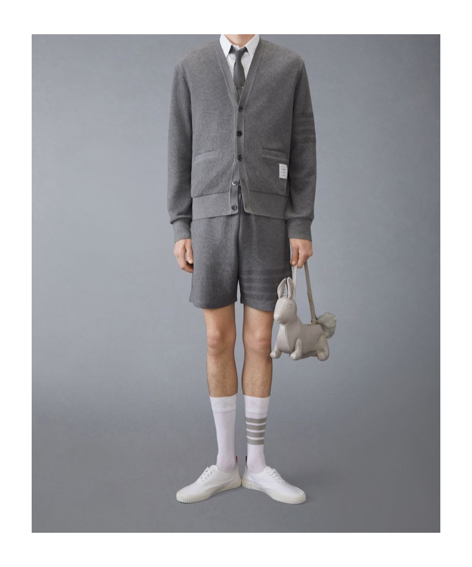Thom Browne 4-bar Stripe Cotton Shorts In Gray