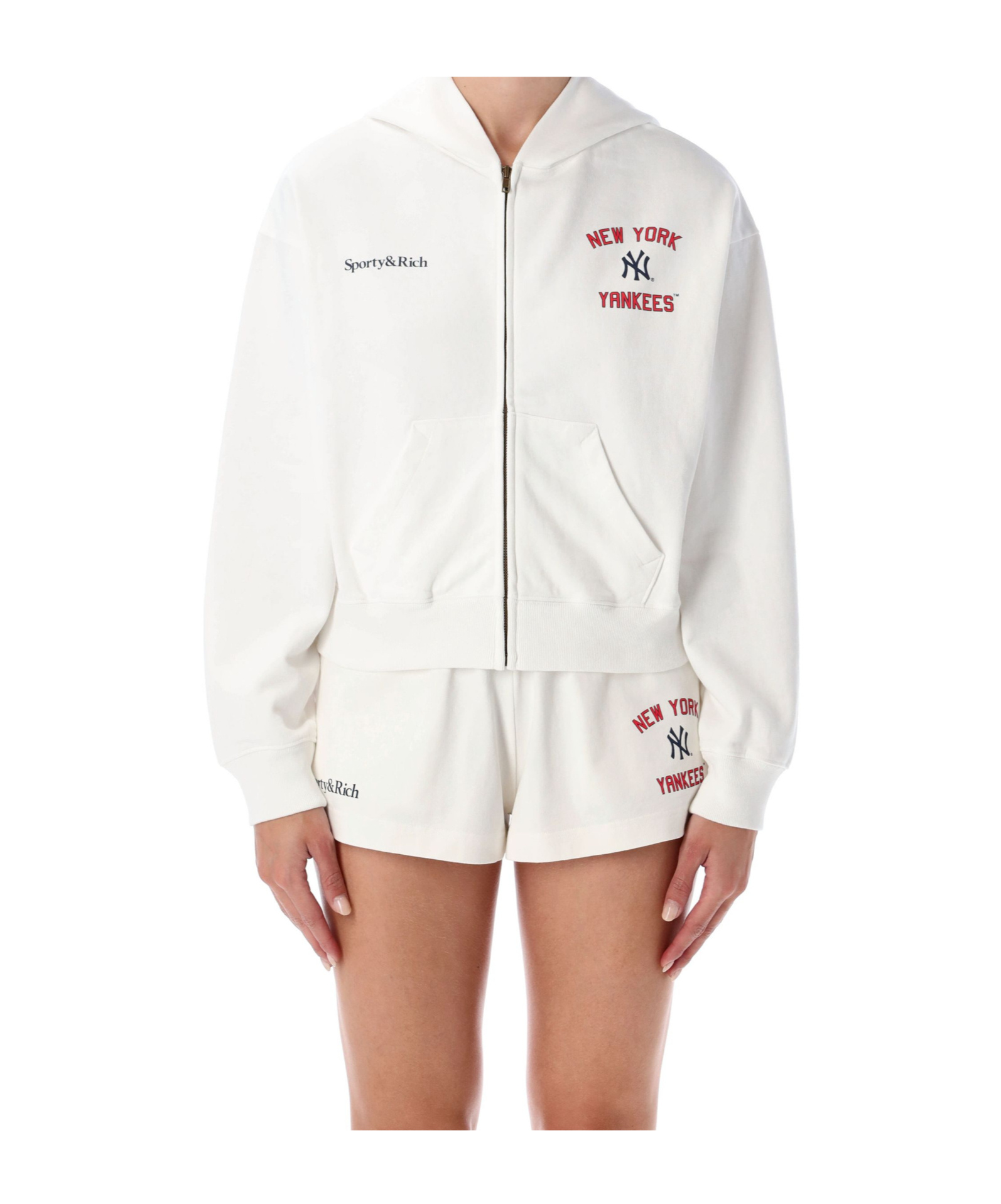 Sporty And Rich Cropped Zip-up Hoodie In White