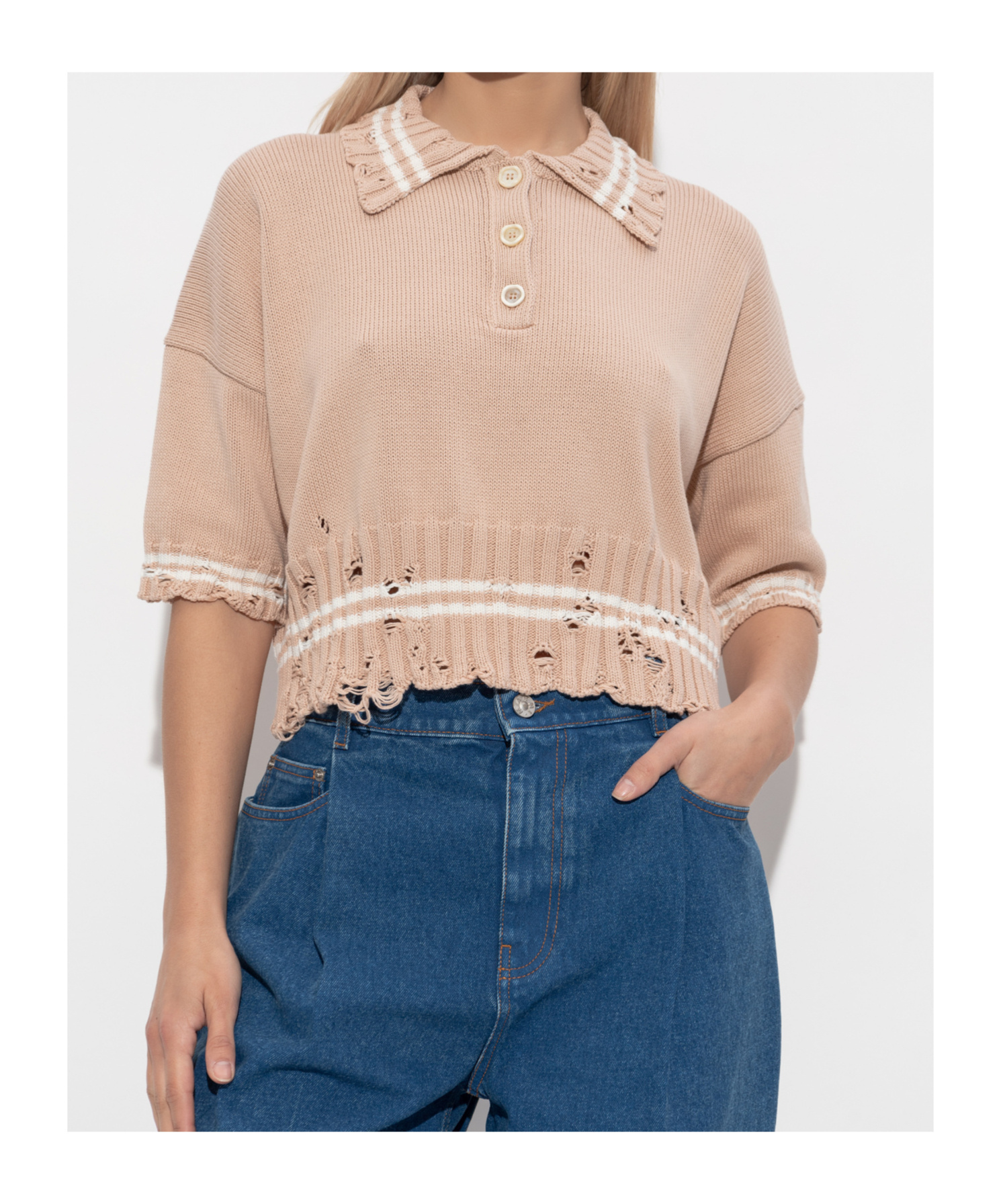 Marni Knitwear Polo With Distressed Button Detailing