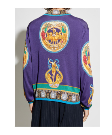 Versace Hall Of Statues Silk Cardigan In Purple