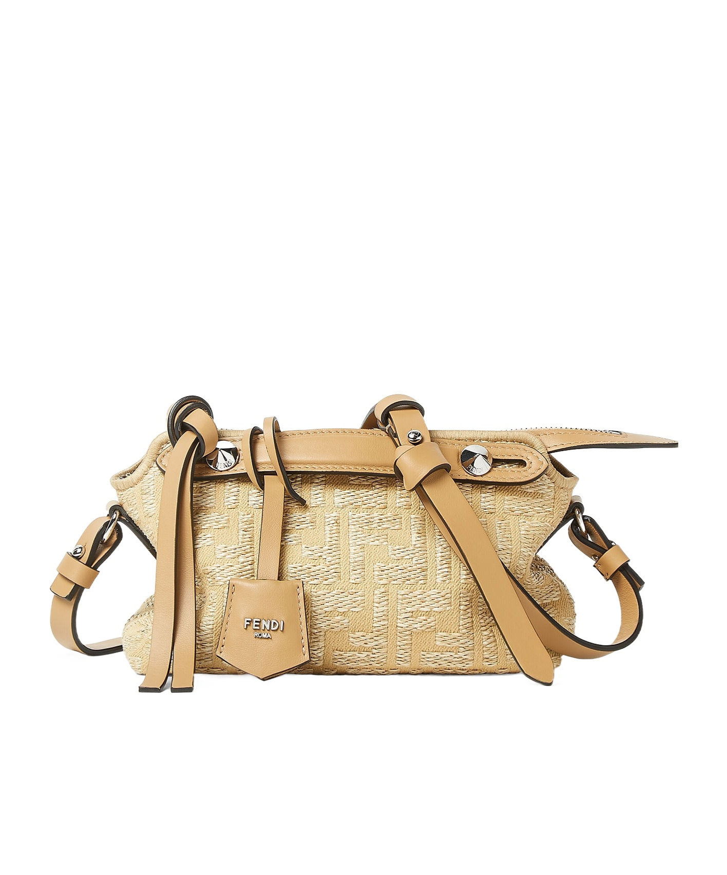 FENDI JACQUARD FABRIC MINI-BAG WITH RAFFIA FF