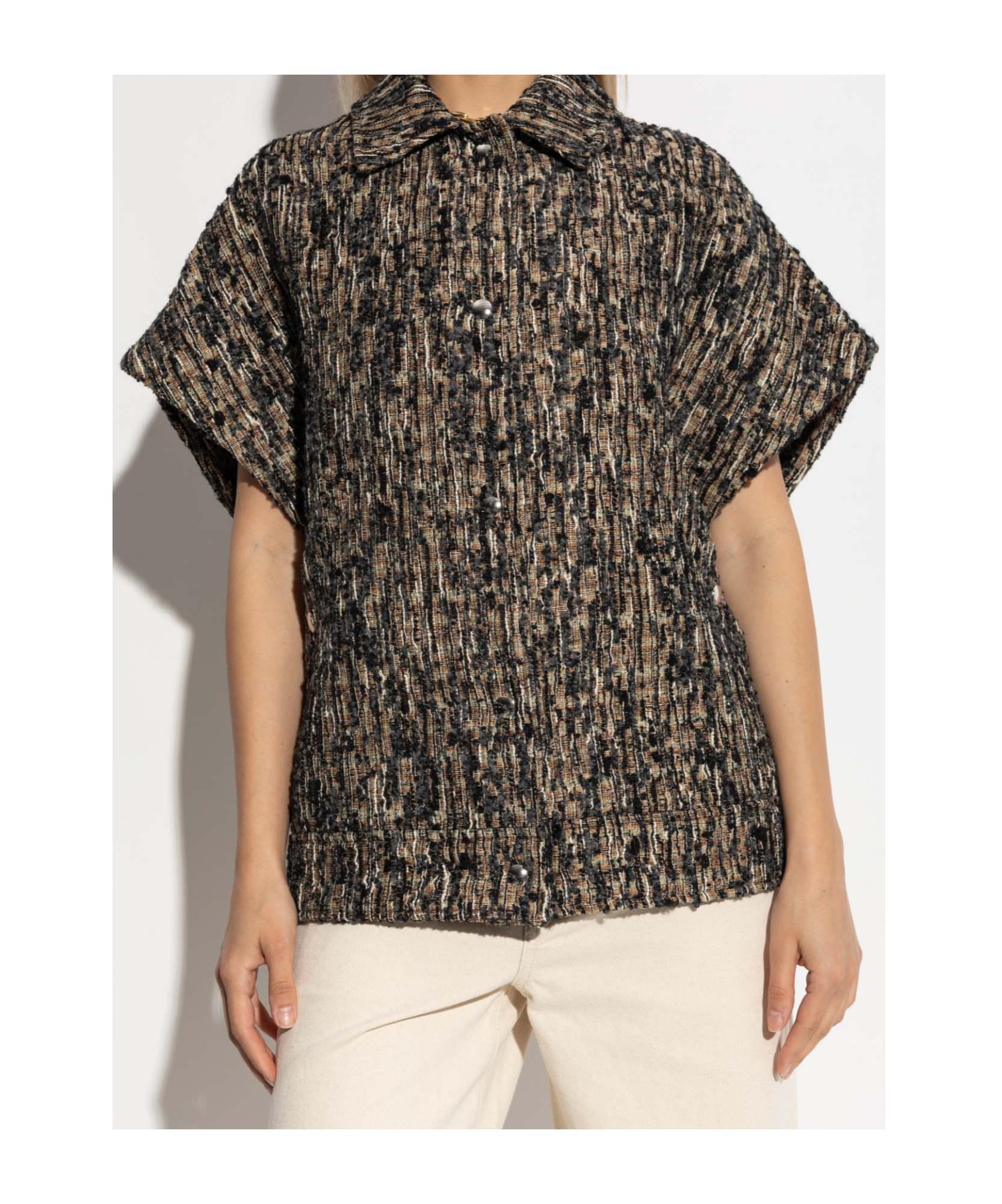 Iro Caliopa Tweed Short-sleeved Jacket In Brown