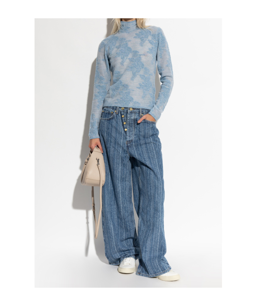 Ganni Striped Wide-leg Jeans In Blue