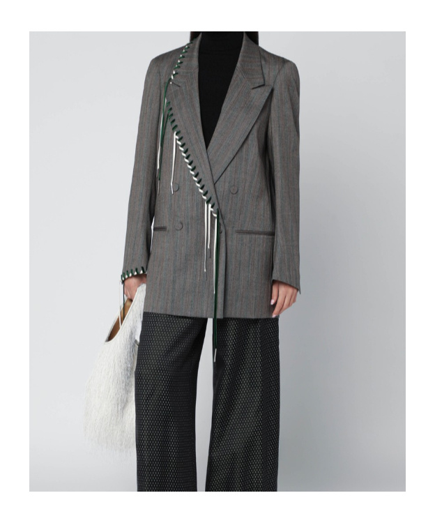 Dries Van Noten Grey Double-breasted Jacket With Embroidered Stitch Decorations Women In Gray