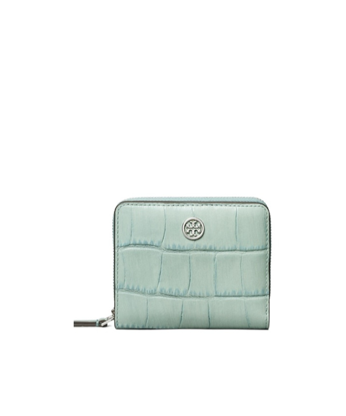 Tory Burch Embossed Double Fold Wallet In Green