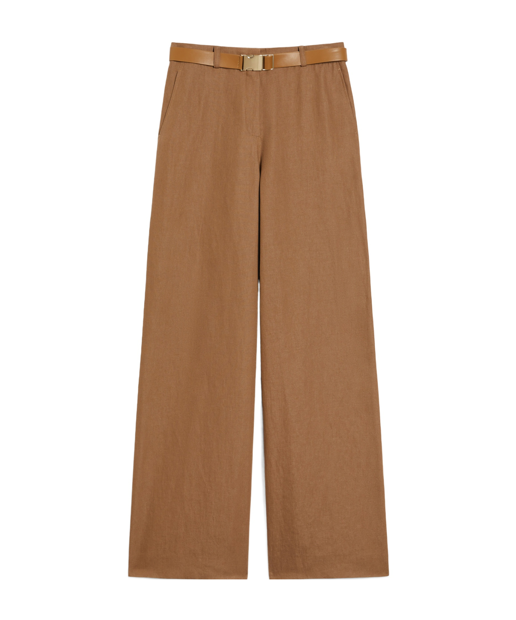 Max Mara Studio Belted Wide Leg Trousers In Brown