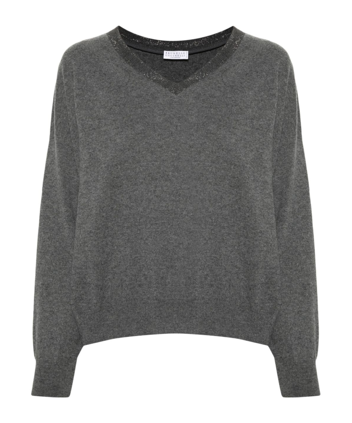 Brunello Cucinelli Knitted Cashmere V-neck Sweater With Ribbed Cuffs In Black