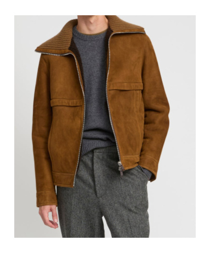 Yves Salomon Suede Finish Down Jacket With Buttoned Cuffs In Brown