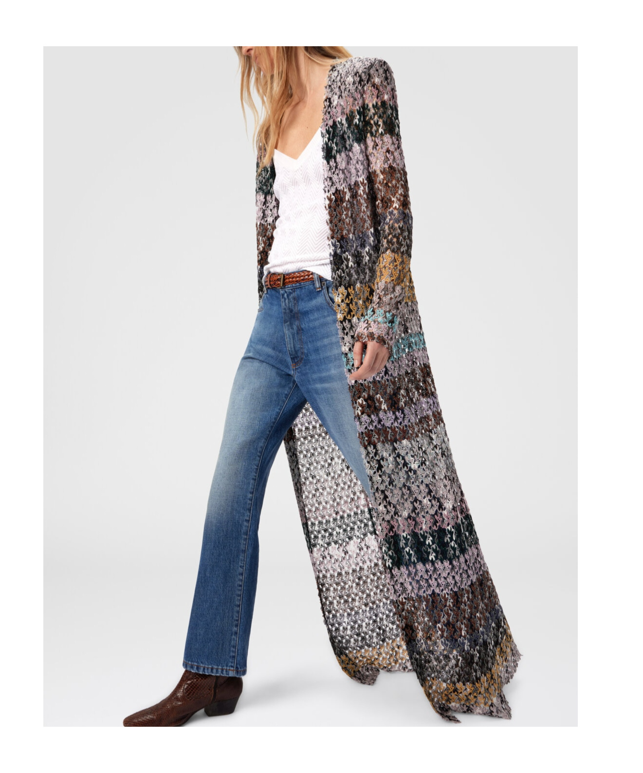 Missoni Long Cardigan With Lace Straps In Multi