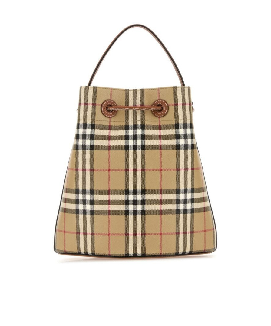 Burberry Printed Canvas Check Bucket Bag In Nude