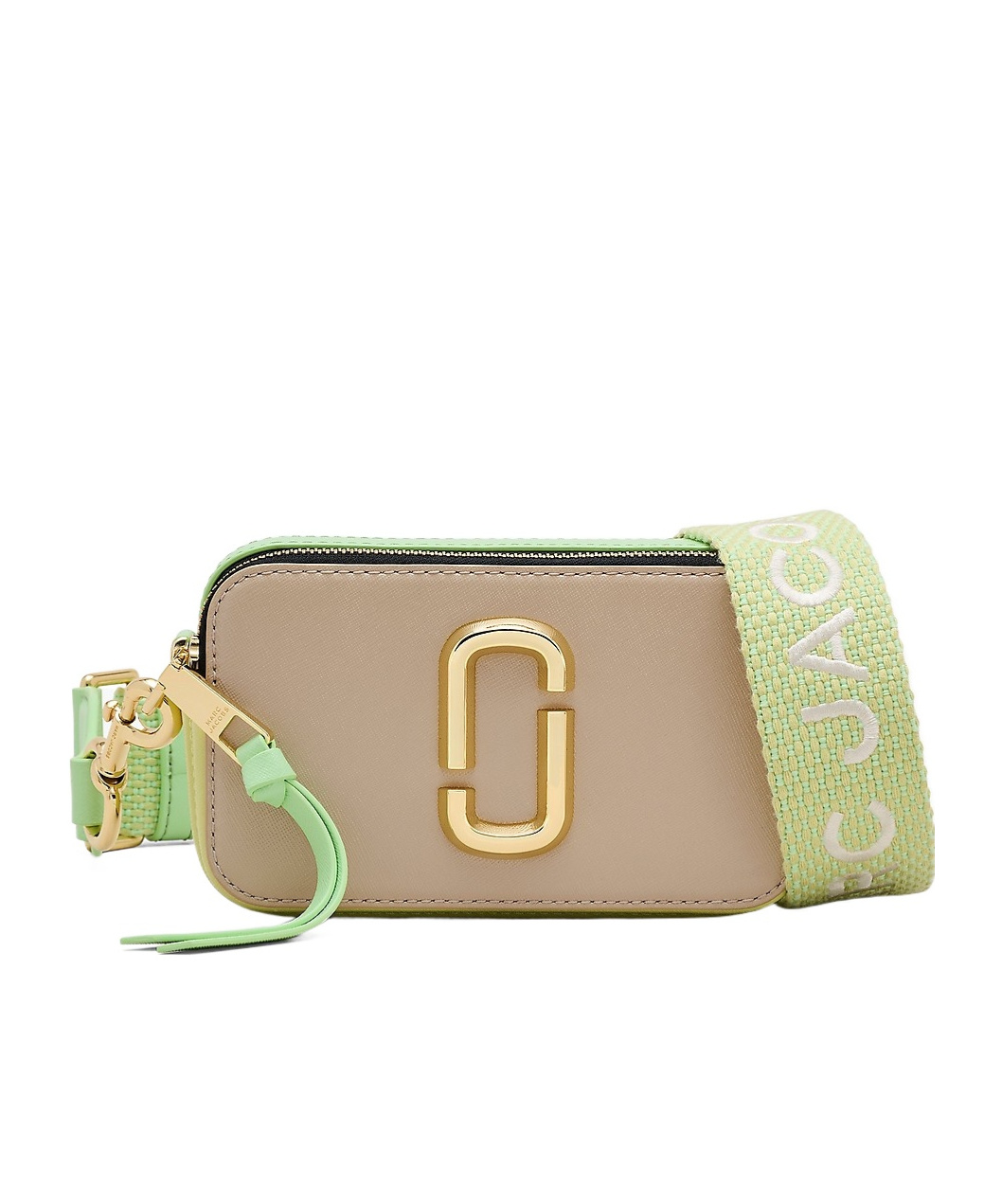 Marc Jacobs Beige And Acid Green Leather The Snapshot Crossbody Bag In Nude