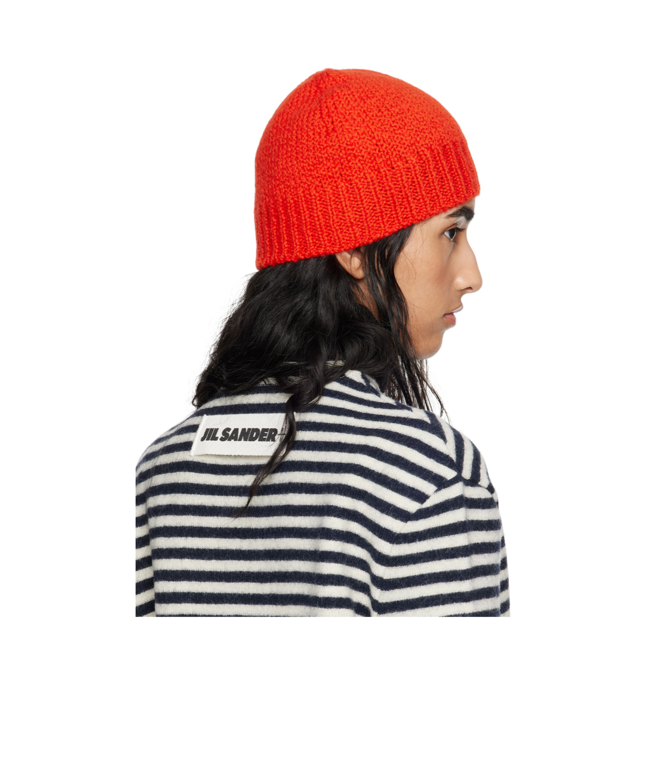 Jil Sander Red Irregular Texture Wool Beanie