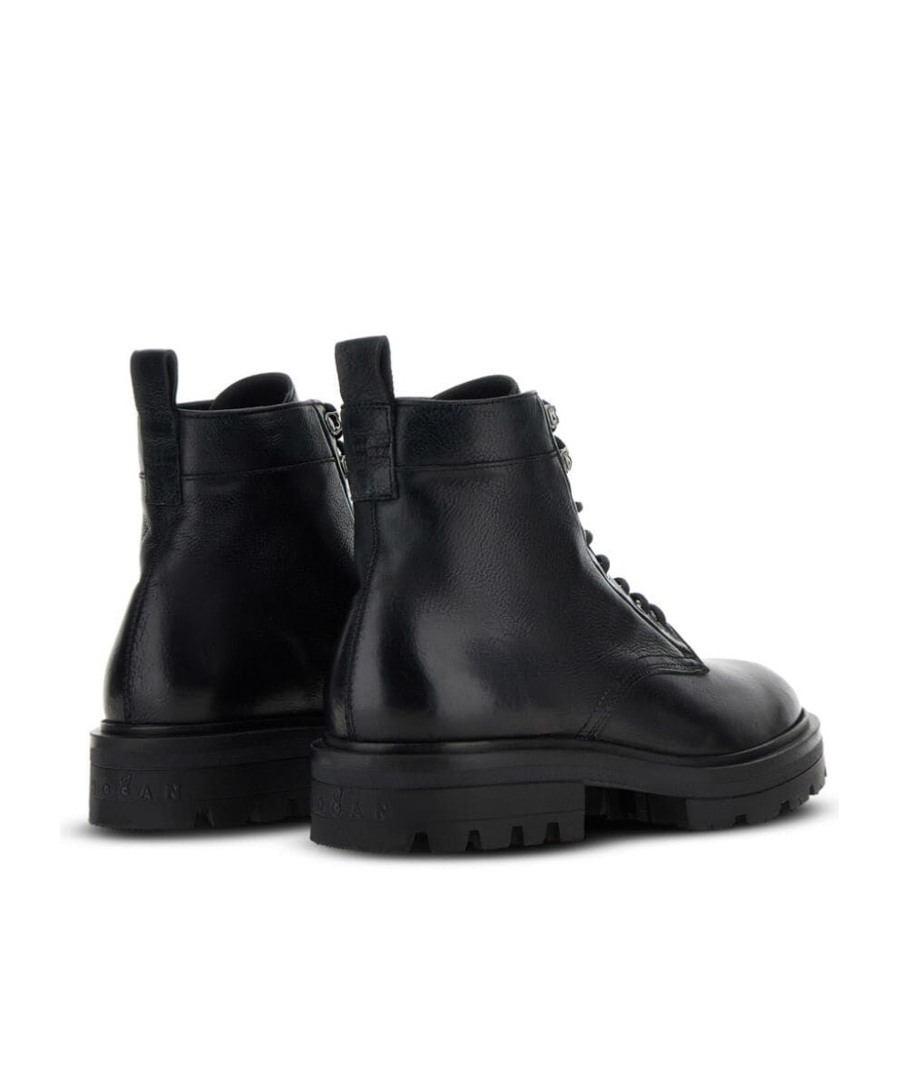 Hogan H673 Combact Boots Shoes In Black