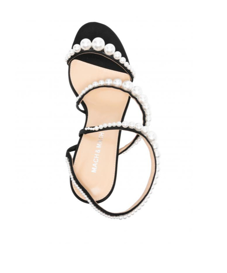 Mach&mach Mach & Mach Sirene Satin Round Toe Pearl Sandals Shoes In White