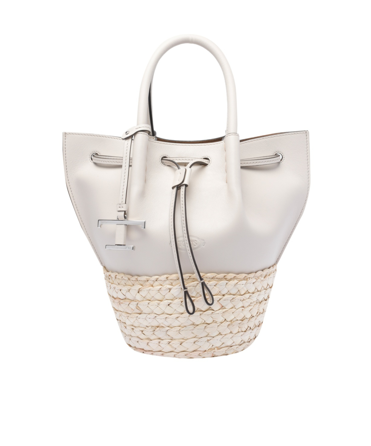 Tod's Logo Embossed Panelled Bucket Bag In White