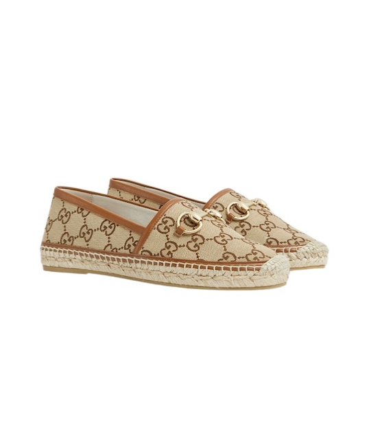 Gucci Pilar Gg Canvas Espadrilles In Beige And Dark Brown