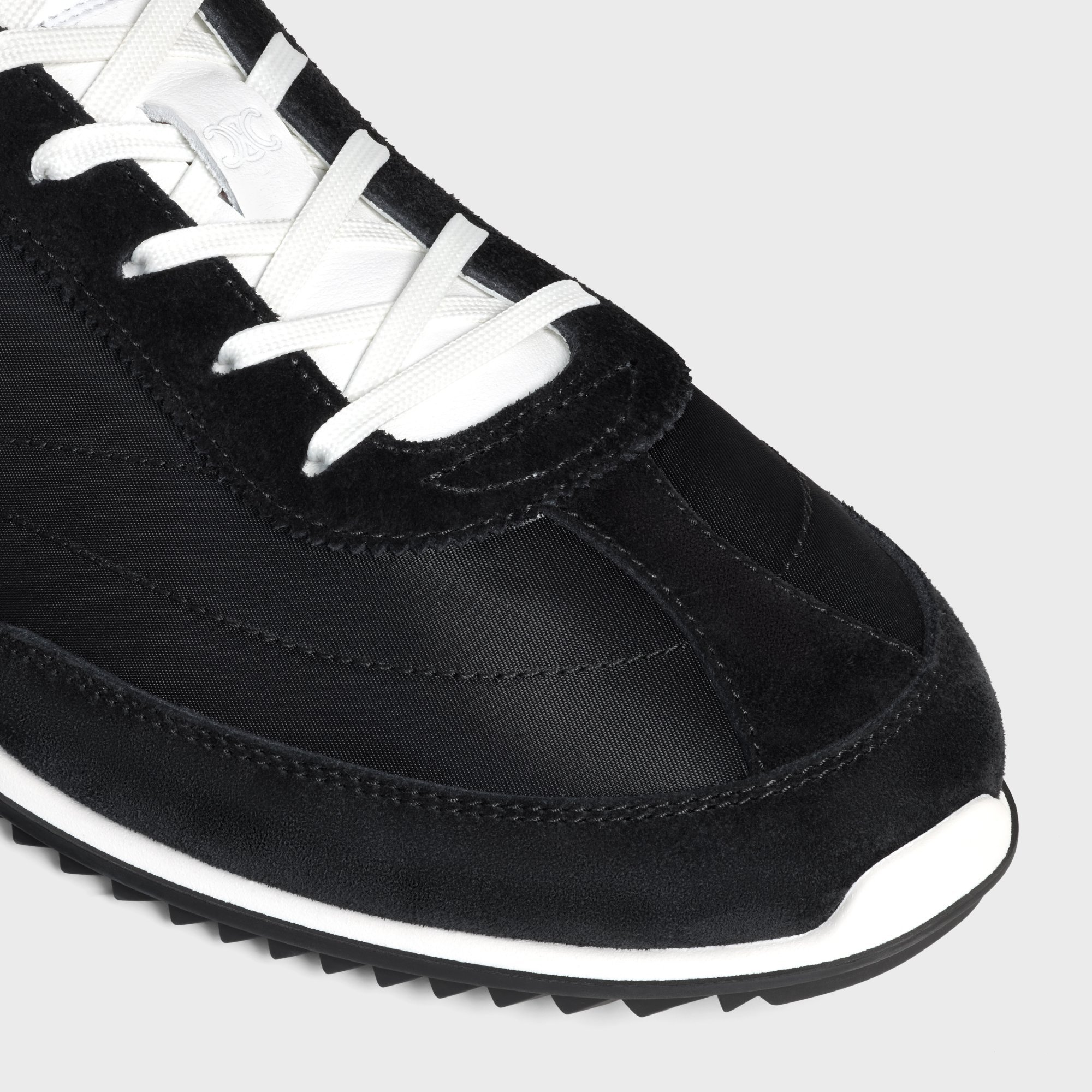 Celine Racer Low Lace-up Sneaker With Triomphe In Nylon, Suede Calfskin And Calfskin In Black