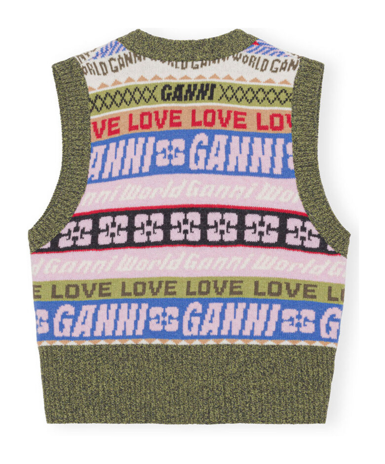 Ganni Recycled Wool-blend Jacquard Vest In Multicolor