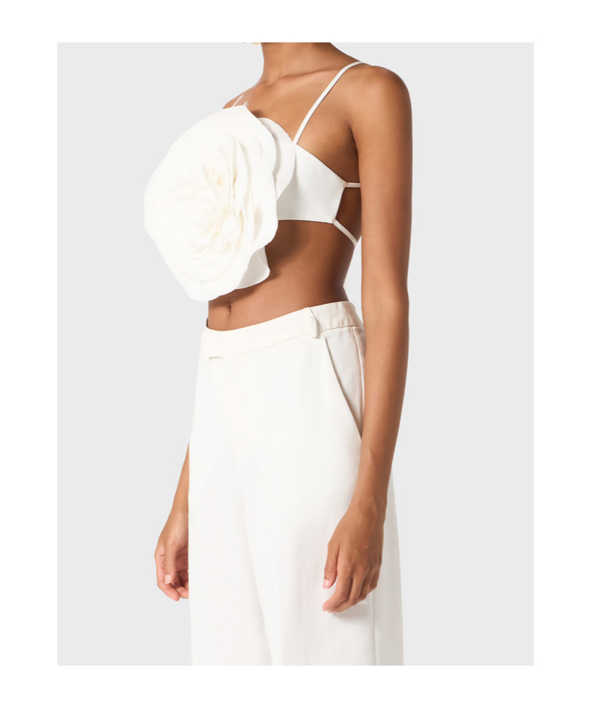 Blumarine Layered Floral Top Adjustable Straps In White