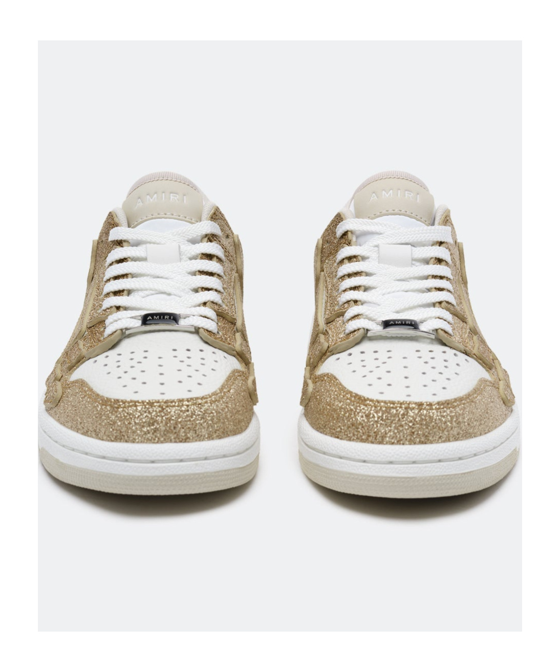 Amiri White & Gold Shimmer Skel Top Low Sneakers In White