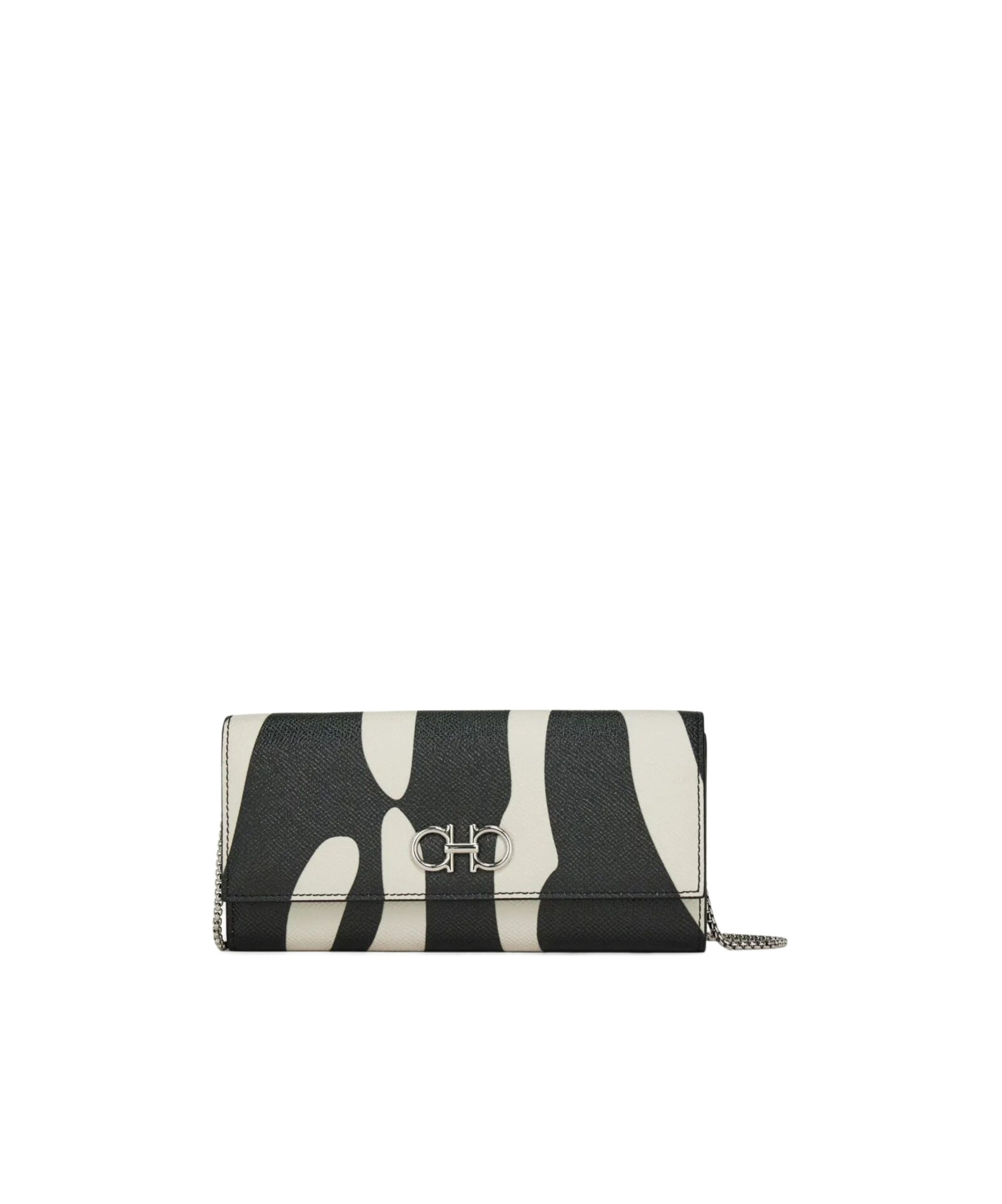 Ferragamo Gancini Zebra-print Leather Wallet On Chain In Black
