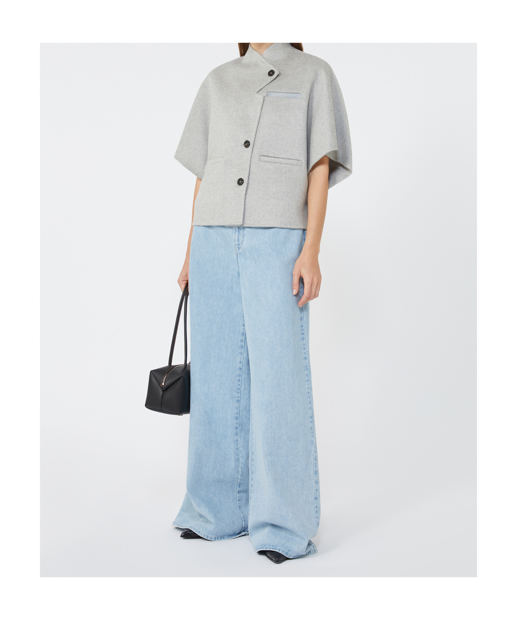 Max Mara Long Cropped Cape In Cashmere Drap In Gray