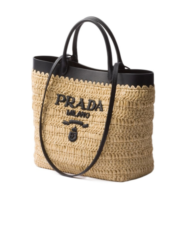 Prada Women Small Crochet And Leather Tote Bag In Nude
