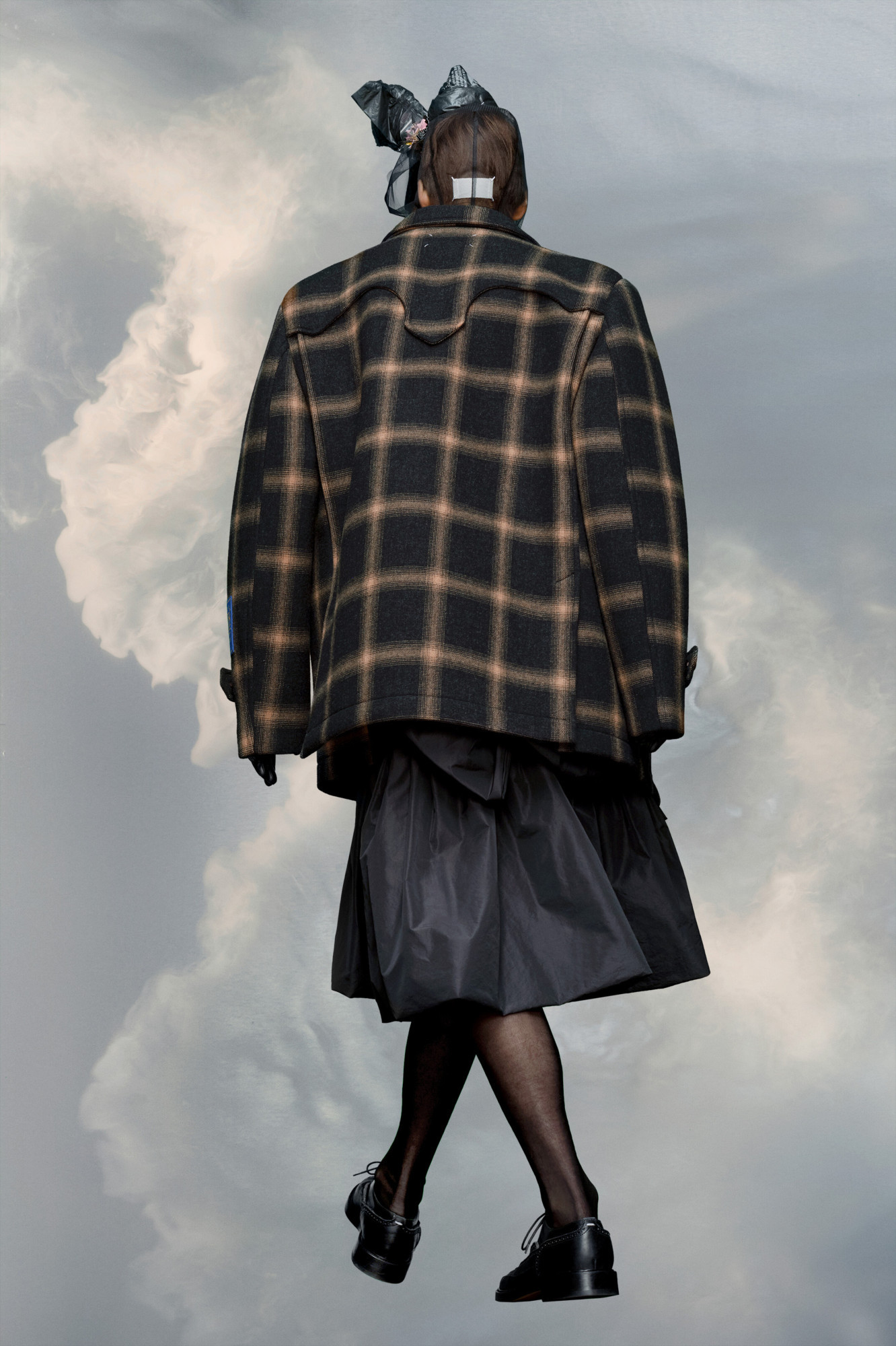 Maison Margiela Check-pattern Wool Coat In Black