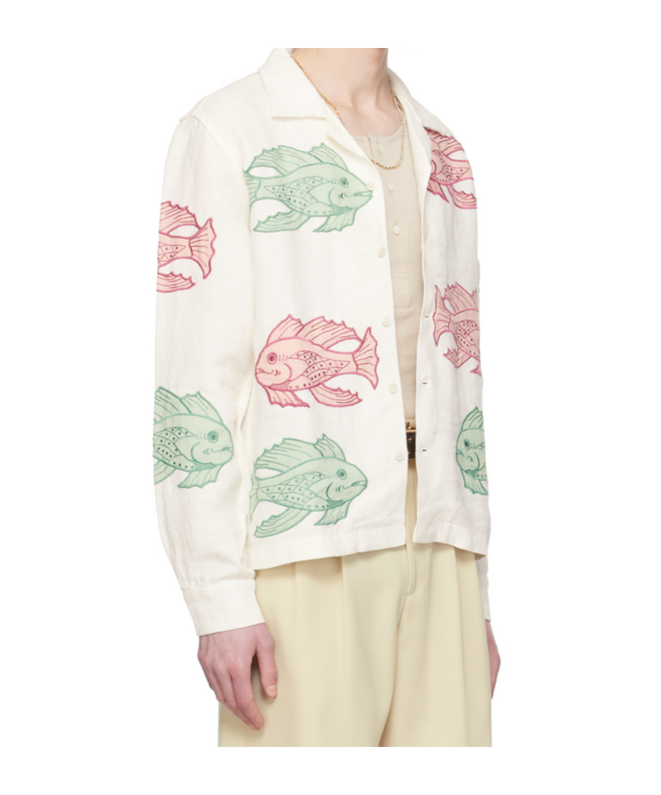 Bode White Piscine Appliqué Shirt In White