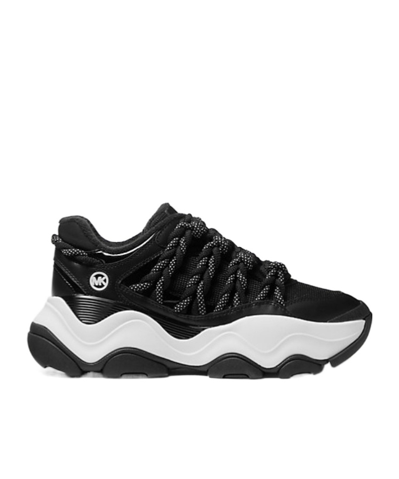 Michael Kors Atlas Cord Leather And Mesh Trainer In Black