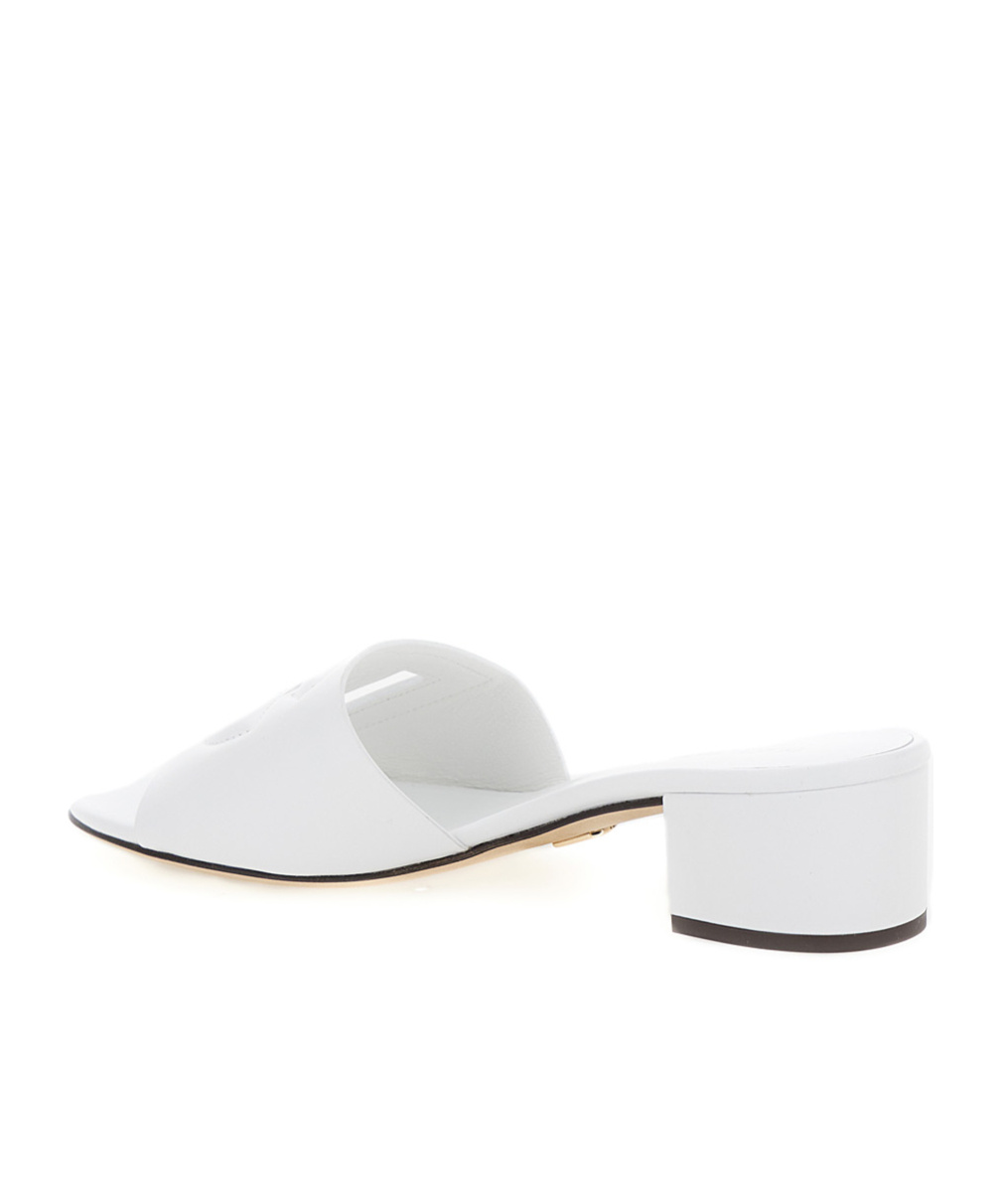 Dolce & Gabbana White Mules With Low Heel And Dg Millennials Detail In Smooth Leather Woman In White