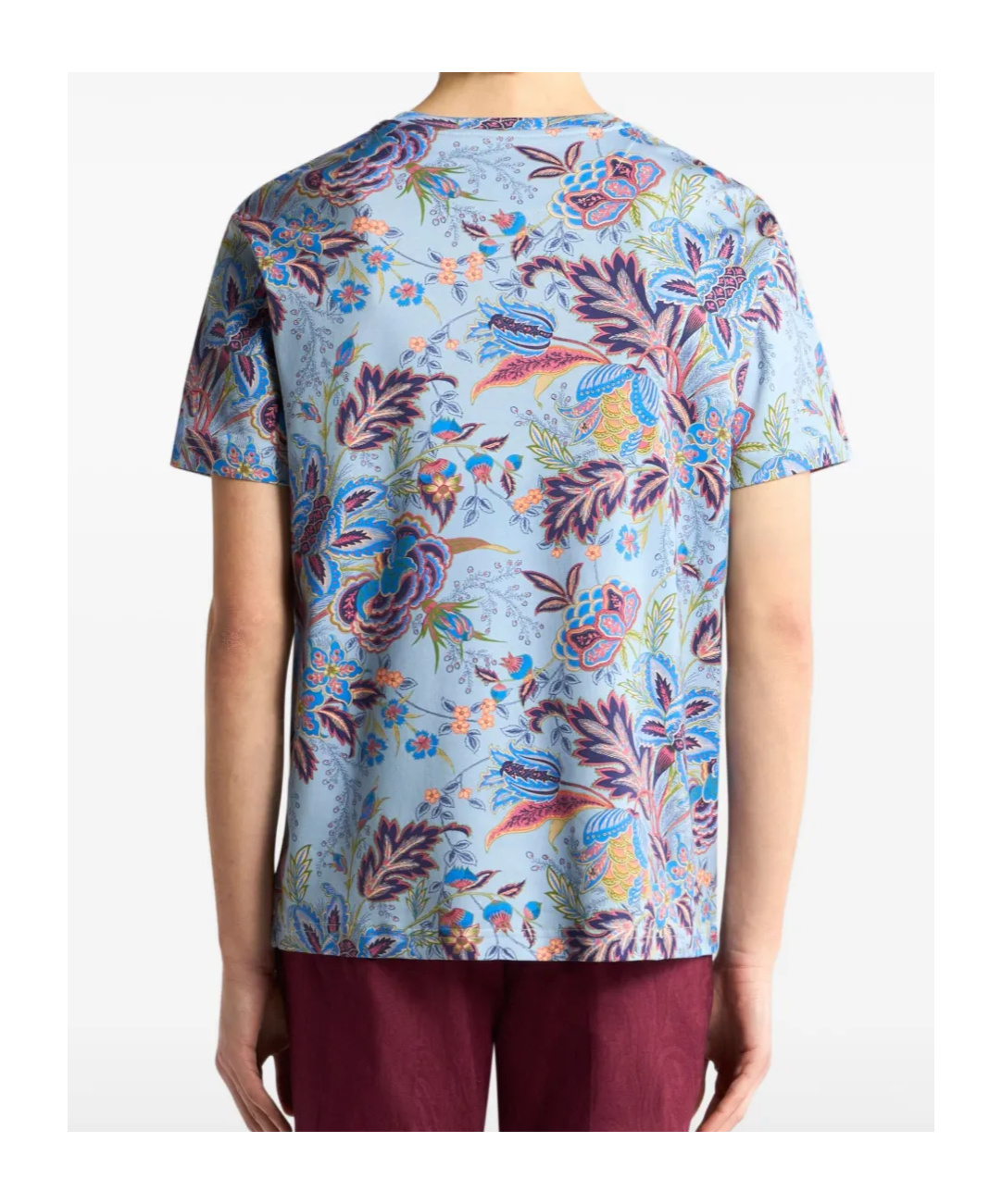 Etro Floral Print Short Sleeve Round Neck T-shirt In Blue