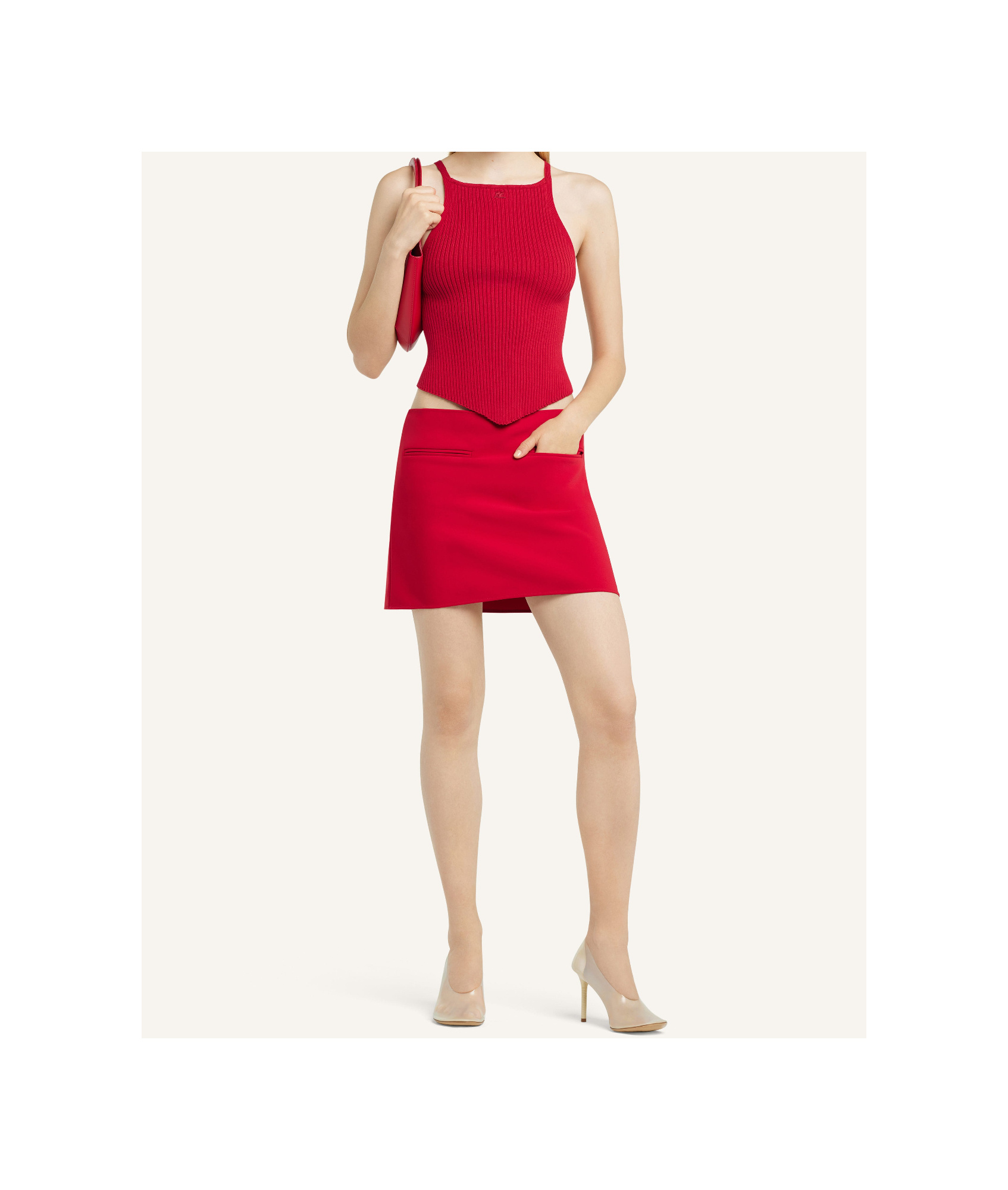 Courrèges Fitted Ribbed Tank Top With Shoulder Pads In Red