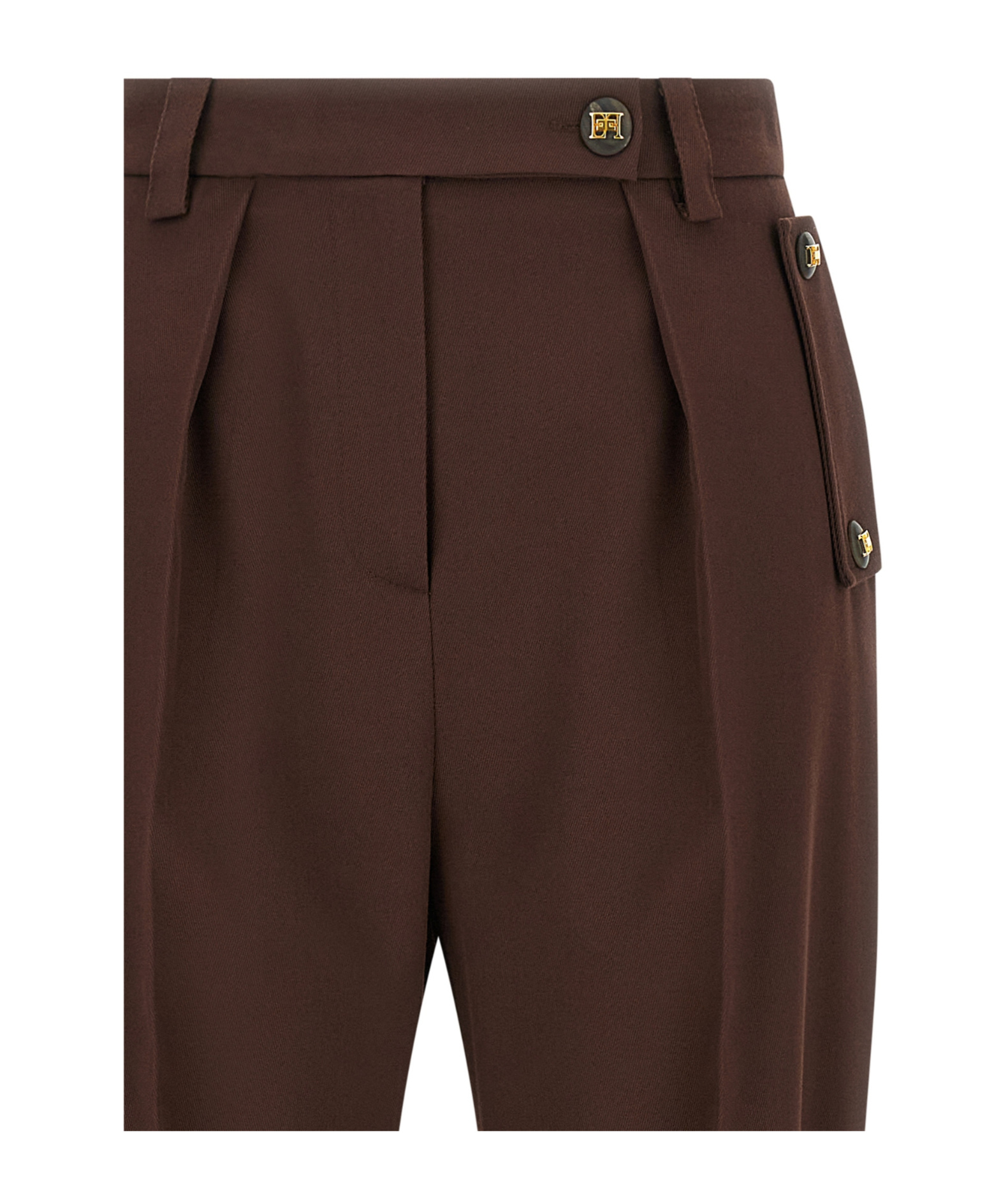 Elisabetta Franchi Pleated Button-detailed Trousers In Brown