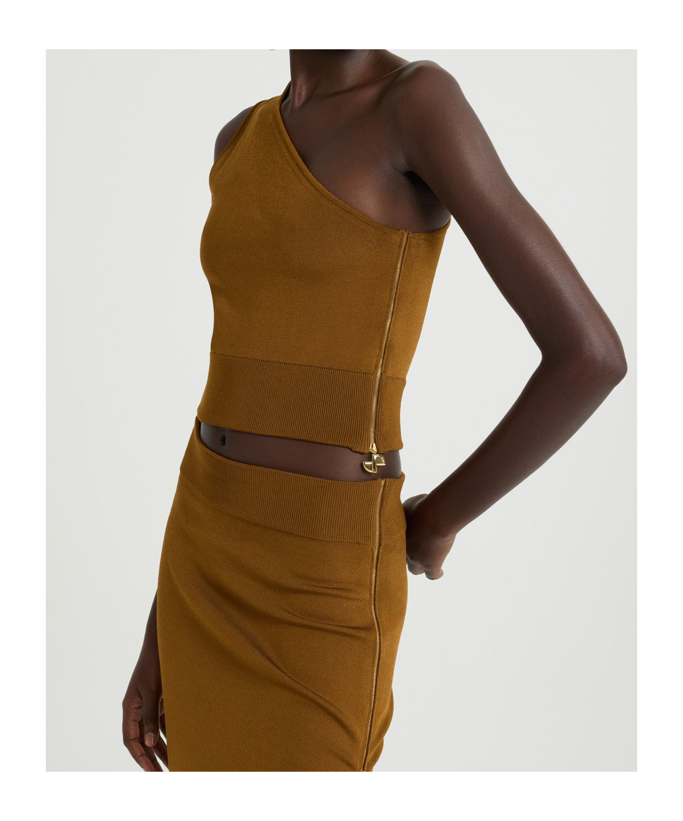 Patou One-shoulder Knit Top In Caramel Color