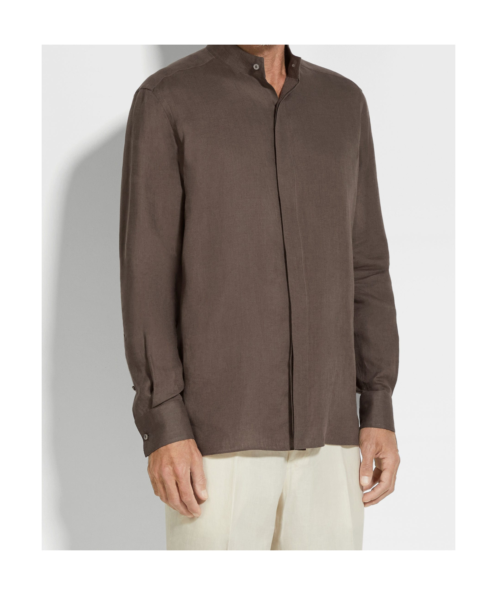 Shop Zegna Linen Shirt In Dark Grey Brown