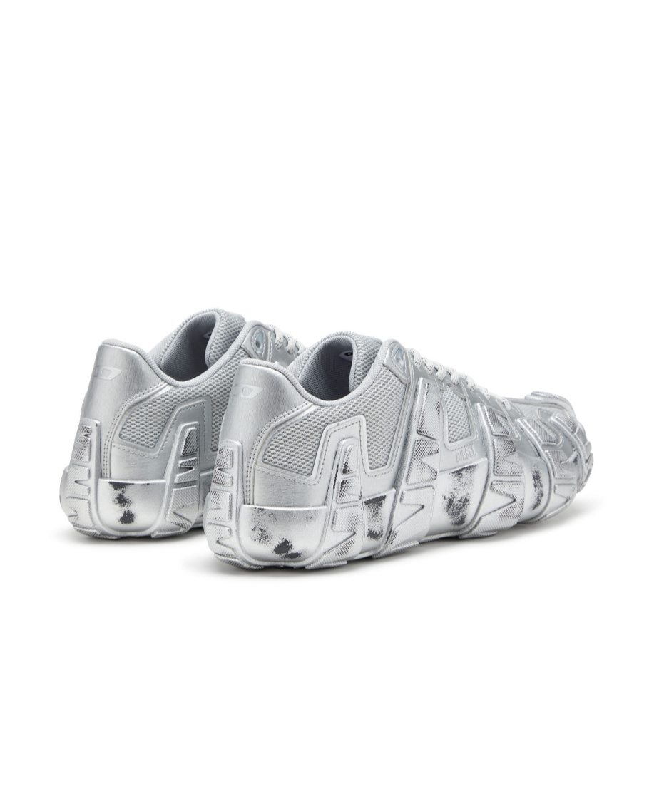 Diesel S-d-griffe-metallic Sneakers In Mesh And Pu In Silver