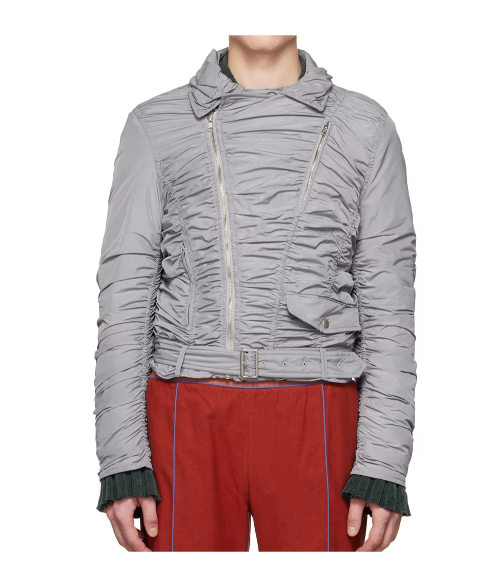 Open Yy Pleated Bomber Jacket In Gray