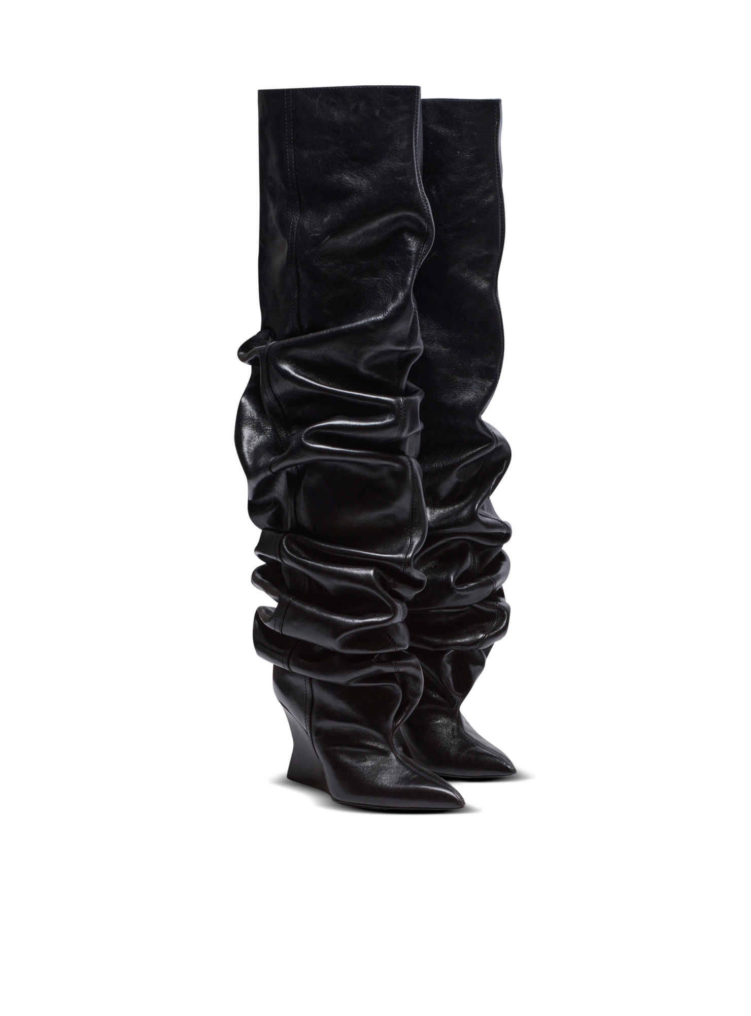 Balmain 95mm Calfskin Wedge Over-the-knee Boots In Black