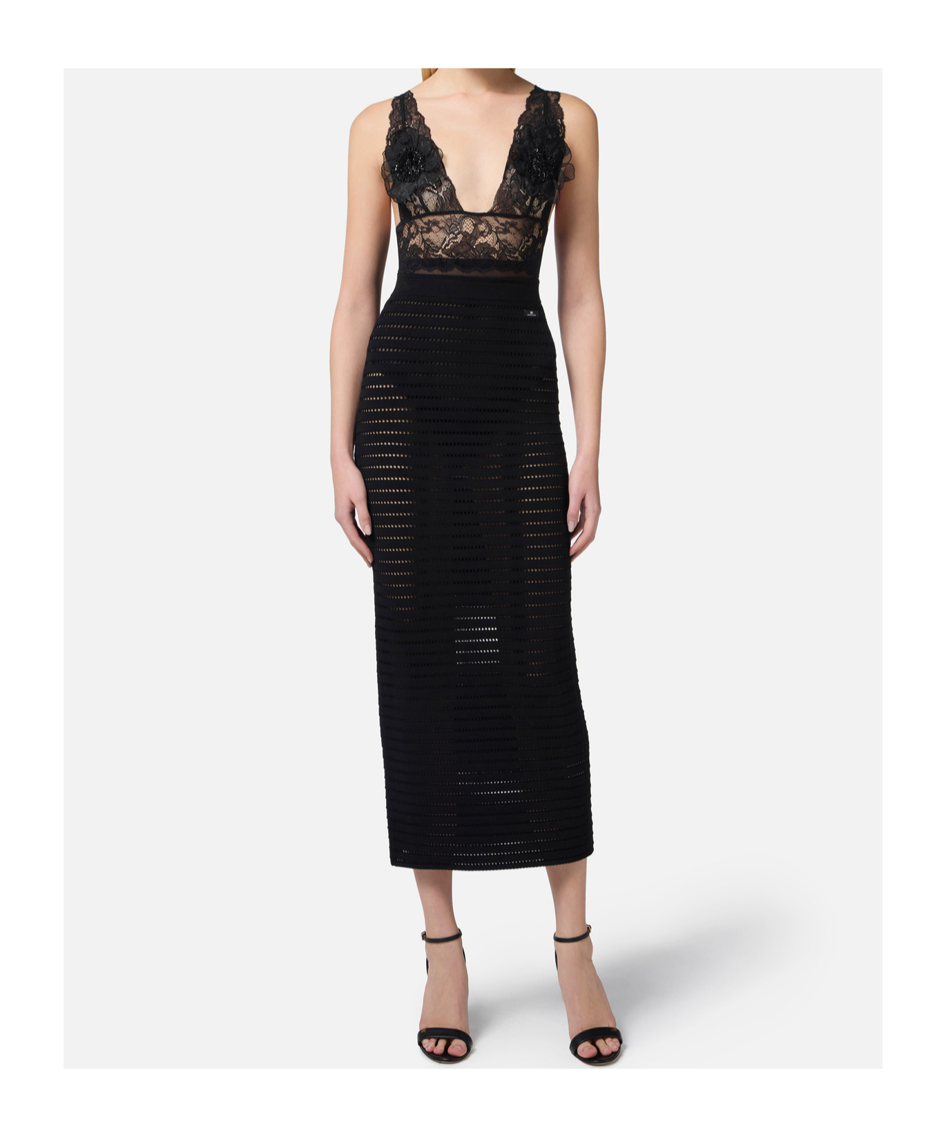 Elisabetta Franchi 3d Flower Lace Jumpsuit In Black
